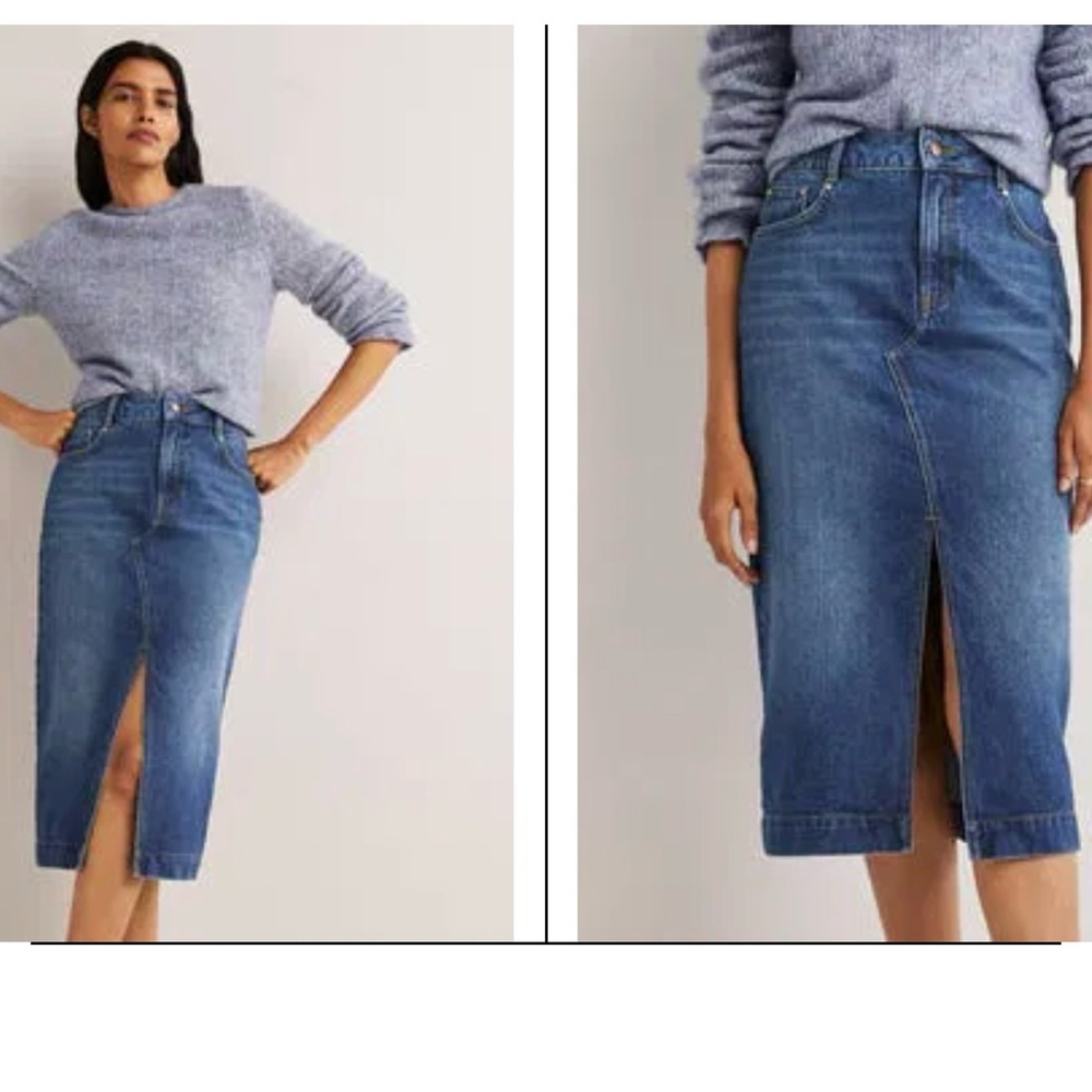 BODEN Straight Denim Midi Skirt